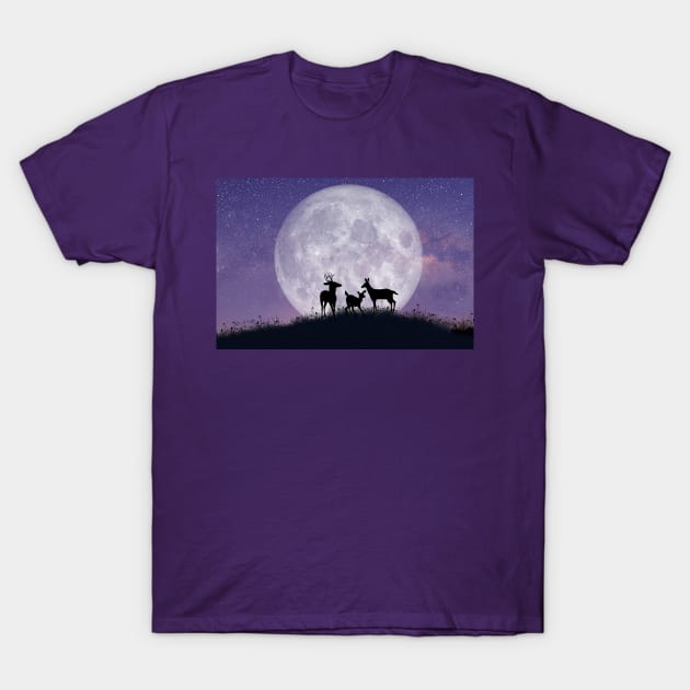 Deer Family on a Moonlit Night T-Shirt by lauradyoung